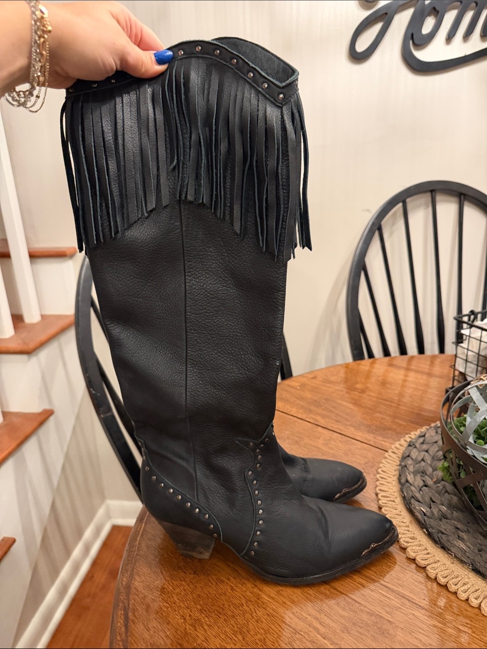 Maggie Sweet "Trini Tall" Pointed Toe Fringe Western Boots